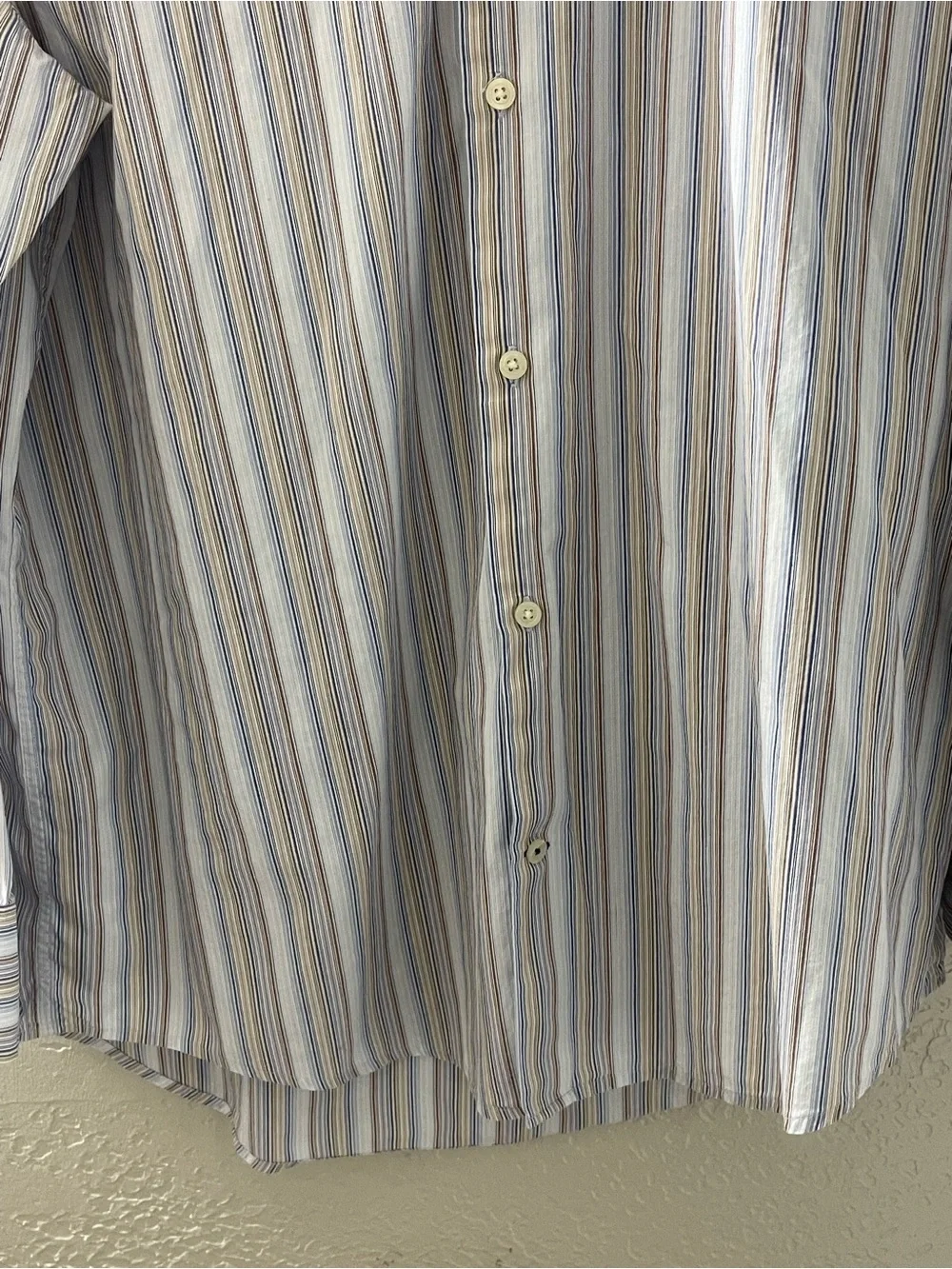 Banana Republic Men's Blue and White Multi-Stripe Cotton Dress Shirt Large
